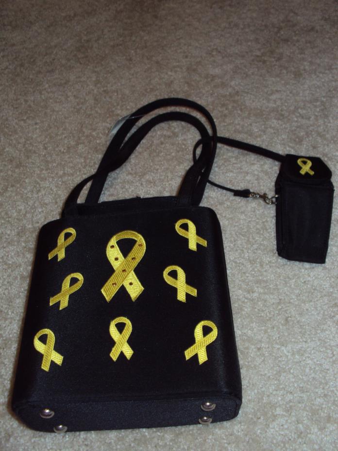 NWT Small Black Childhood Cancer Yellow Awareness Ribbons & Cell Phone Case/Gift