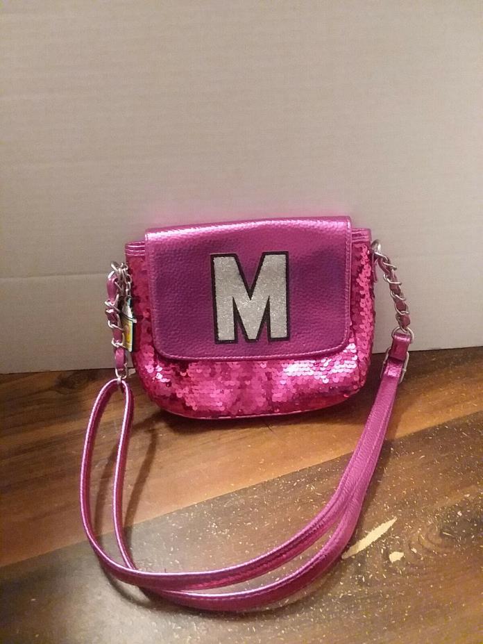 Justice Pink Glitter Purse, with Letter M