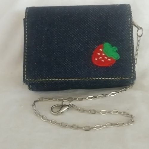 Denim Wallet With Strawberry Design with Chain
