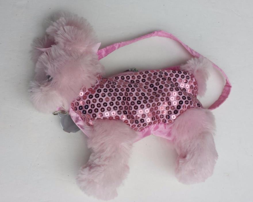 Puppy Purse Pink With Pink Sequins Zipper Closure Single Strap Polyester