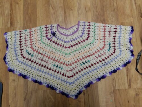 Girls Handmade Crocheted Poncho Multicolored Pre-owned