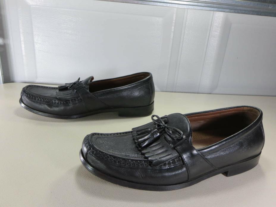 Johnston & Murphy mens solid black Aragon II slip on kiltie loafers 10 W EUC