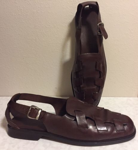 Cole Haan RESORT Men's BROWN Leather WEAVE Buckle Sandals Size 11 M