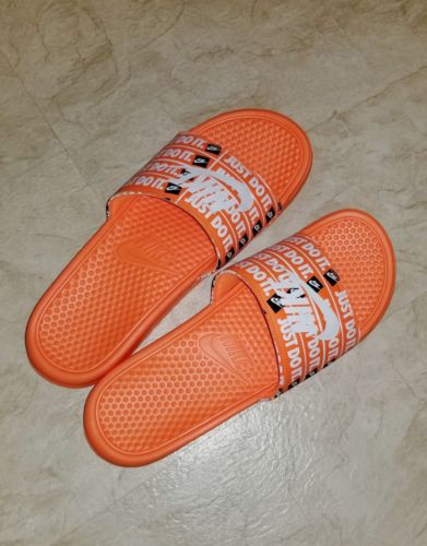 Nike Benassi JDI Sandals Just Do It Print Orange Mens Sandals Sportswear Size 13