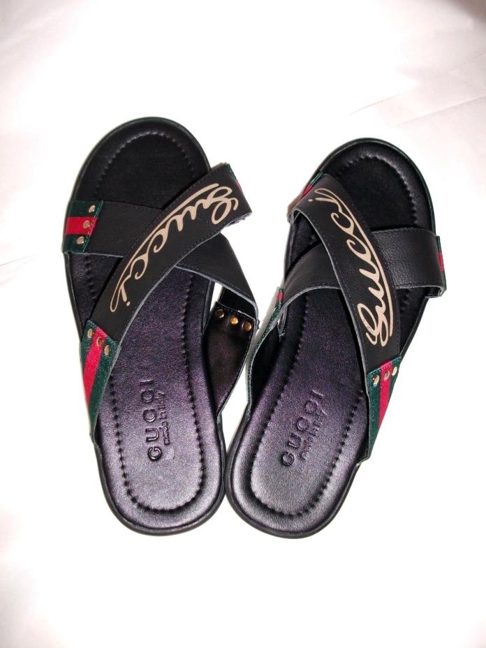 Men's Gucci sandals slides Flip Flops logo NEW 9 / 9.5