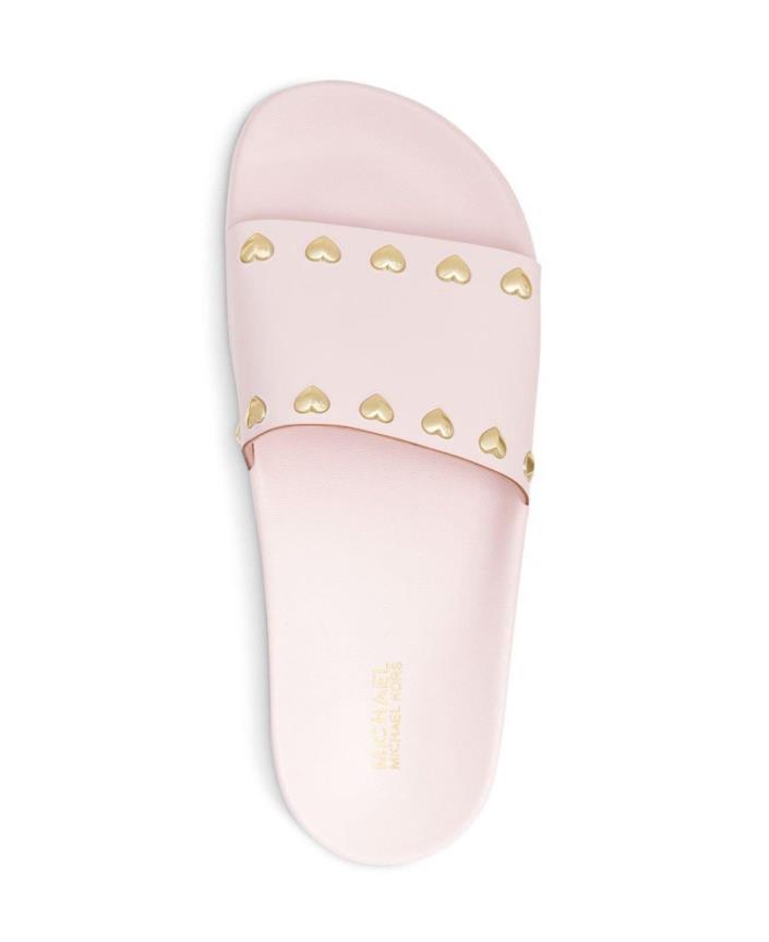 MICHAEL KORS ZOOEY HEART SLIDE SANDALS SOFT PINK/GOLDTONE 10M NIB