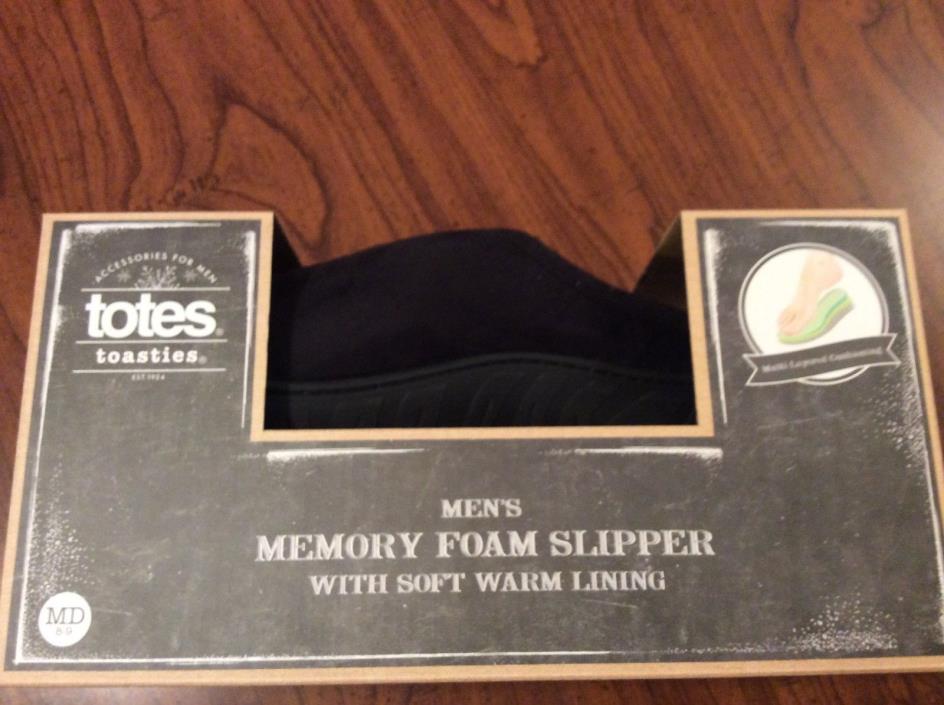 TOTES TOASTIES MENS MEMORY FOAM SLIPPERS WARM SOFT LINING Medium 8-9 Black
