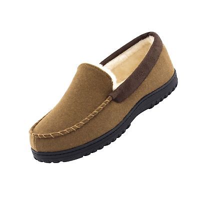 Men’s Wool Micro Suede Moccasin Slippers House Shoes Indoor/Outdoor