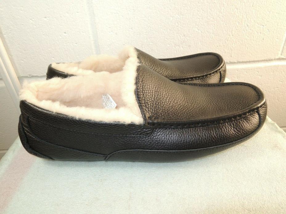 UGG Australia S/N 5379B Black Leather Ascot Moccasin Slippers Men Size 12M