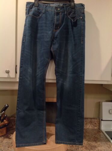 Ring Of Fire Jeans 36 X 32 Denim Opechee Way Straight Slim Zip Pockets