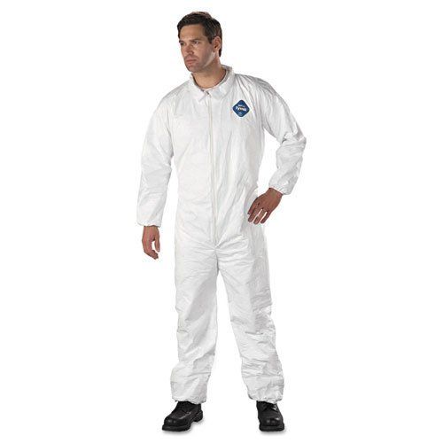 DuPont Tyvek Elastic-Cuff Coveralls, HD Polyethylene, White, Size Large - 25 ct