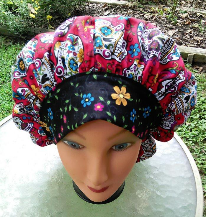 RED SUGAR SKULLS Surgical Scrub Hat Cap Bouffant Women Ladies Medical Veterinary