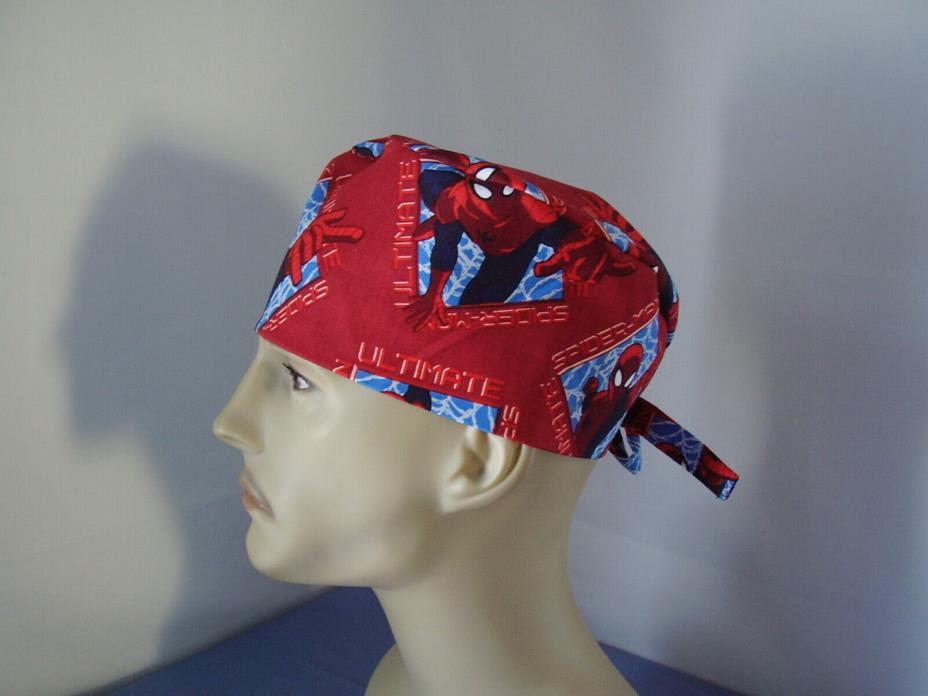 Scrub Hat Surgical Tieback Cap - Spiderman - Red - One size