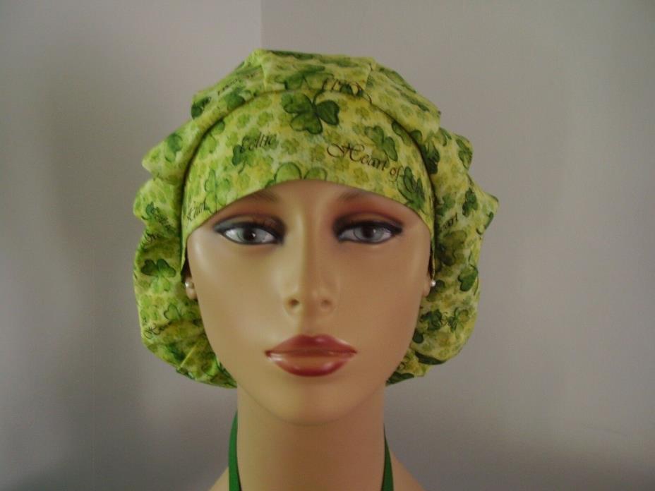 Bouffant/Ponytail Combo Surgical Scrub Hat - St. Patrick's Day Clover