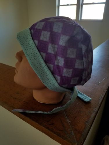 PURPLE AND TEAL DIMONDS W/ MATCHING BAND pixie style surgical scrub hats