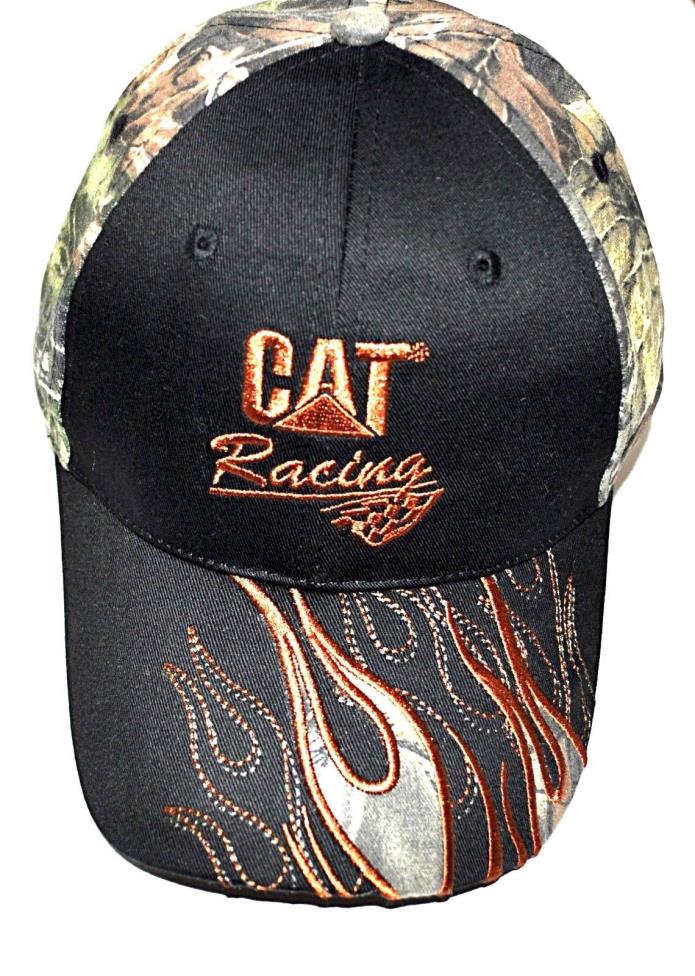 Caterpillar CAT Racing Black Orange Camo Hat Cap Strap Back Embroidered Adult