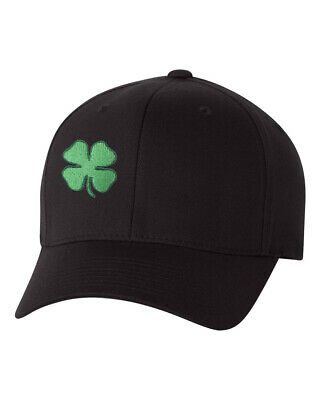 St Patrick's Day Fitted Hat, Four Leaf Clover Flex Fit Baseball Hat- Full Clover