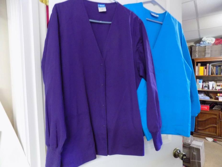 Pair Crest Women's Sz M Medium Teal Purple Long Sleeve Scrub Top Jacket Snap