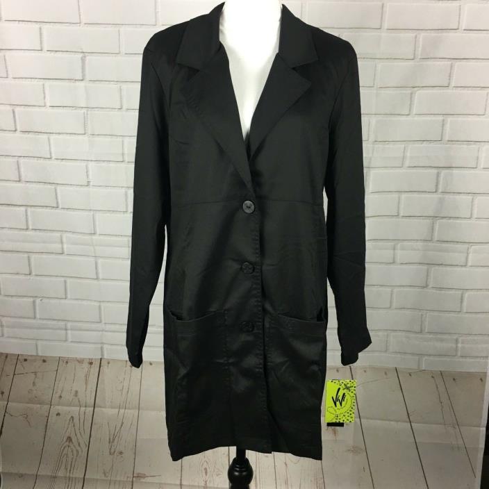 Peaches Medical Chic Black Hair Salon Coat Jacket Womens XL x Large