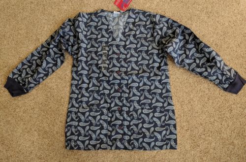 Medstyle Scrub Jacket Lab Coat Blue Paisley with Buttons Small