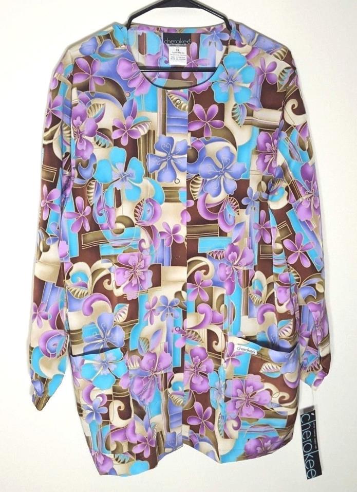 Cherokee Floral Lab Coat | Vintage Style | Wrinkle Resistant Polyester | Size XL