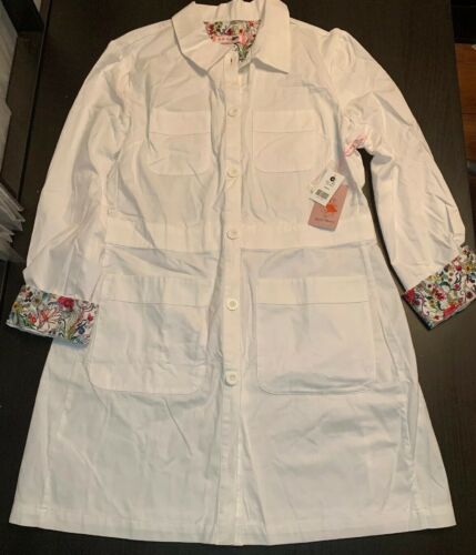 NWT Koi By Kathy Peterson Lab Coat Rebecca Style Sz M White Flaw