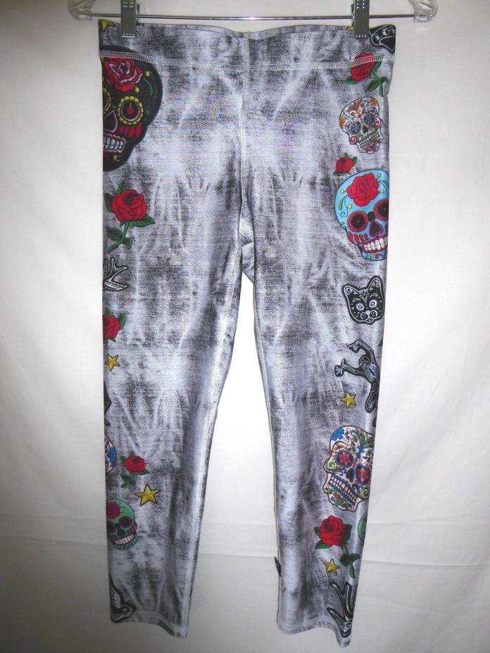 Pants Leggings NWOT Terez Black/White w/Multi Color Skull/Rose Print Med