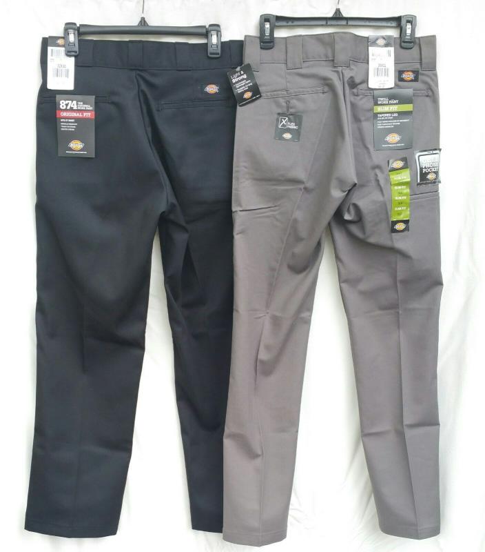 Dickies Work Pants Mens Original Fit Black Size 32x30, Tapered Gray Size 28x32
