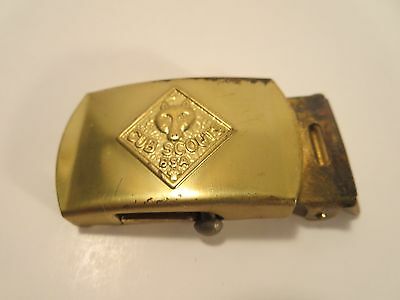 Vintage Cub Scouts Solid Brass Gold Toned Belt Buckle Made In USA Uniforms