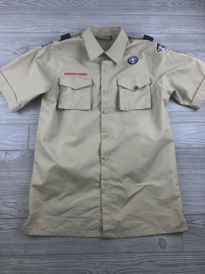 BSA Boy Scouts of America Official Shirt size adult small tan short sleeve  C134