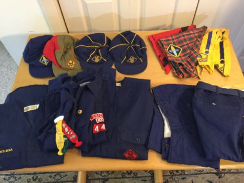 Vintage 70’s Cub Scouts Webelos Uniform Lot. Shirts, Pants, Shorts, Hats, Scarfs