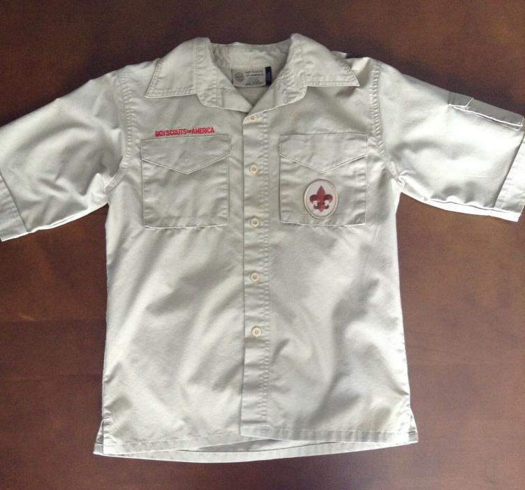 Boy Scouts Of America Official Tan Khaki YOUTH MEDIUM Uniform Shirt Short Sleeve
