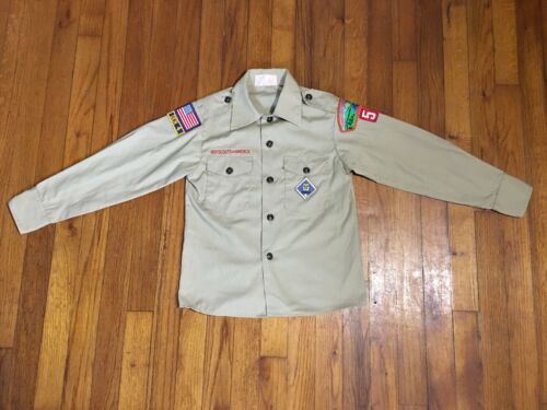BSA BOY SCOUTS OF AMERICA LONG SLEEVE SHIRT BOYS SIZE 10 UNIFORM PREOWNED PATCH