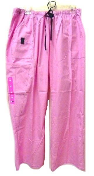 Scrub Star Pants 2XL Pink Elastic Waist Drawstring Navy Trim Uniform Scrubs New