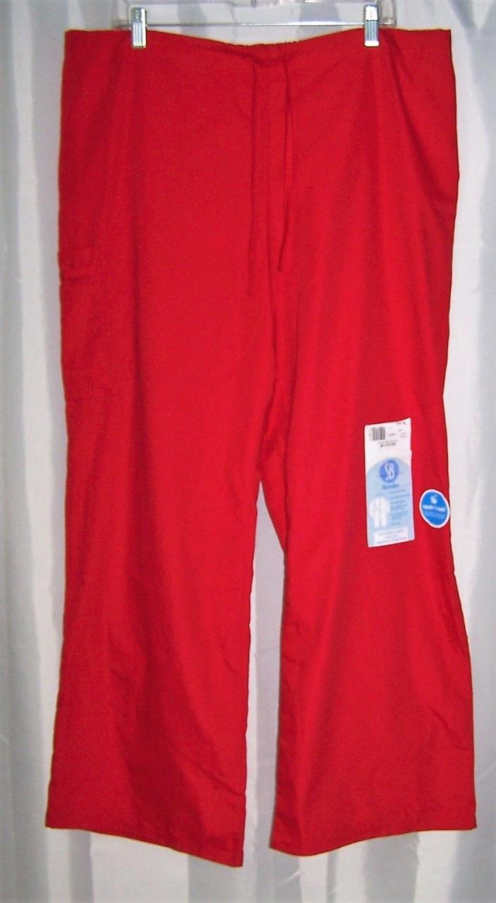 Simply Basic Women's Red Drawstring Flare Leg Cargo Medical Scrub Pants Size XL