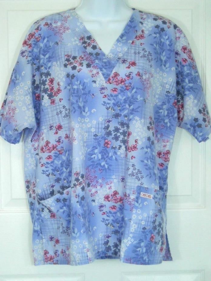 Cherokee Scrubs Top size Medium Blue Pink Purple Floral