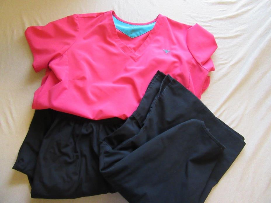 Womens Wonderwink Couture Gold Scrubs Lot Size 2X Tops / XLT Pants Black Pink