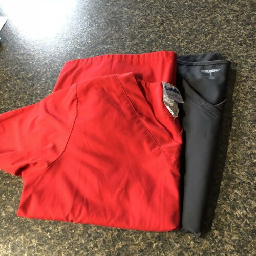 LOT OF 2 SIZE MEDIUM SCRUB TOPS Red Gray