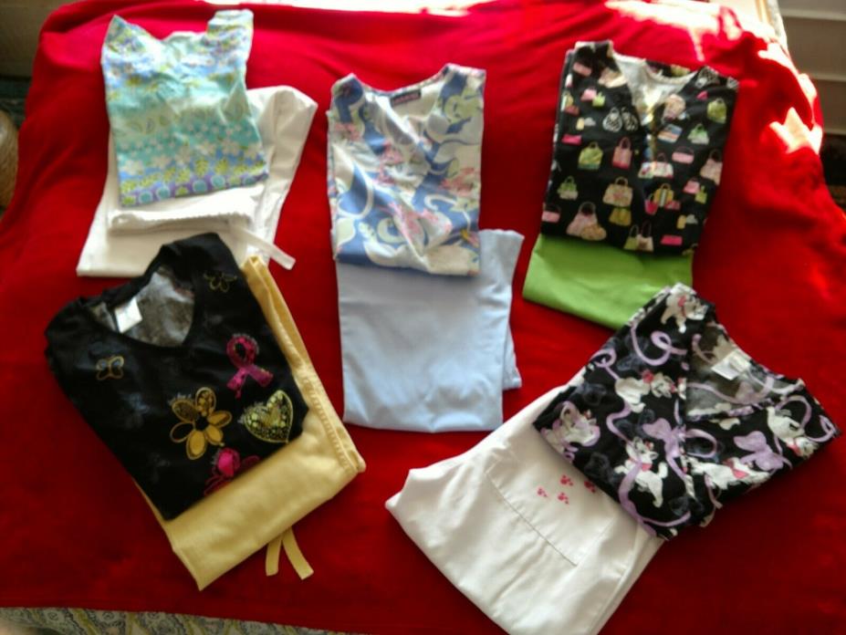 Lot of 5 - Women's Scrub Sets- size med tops, med/small bottoms