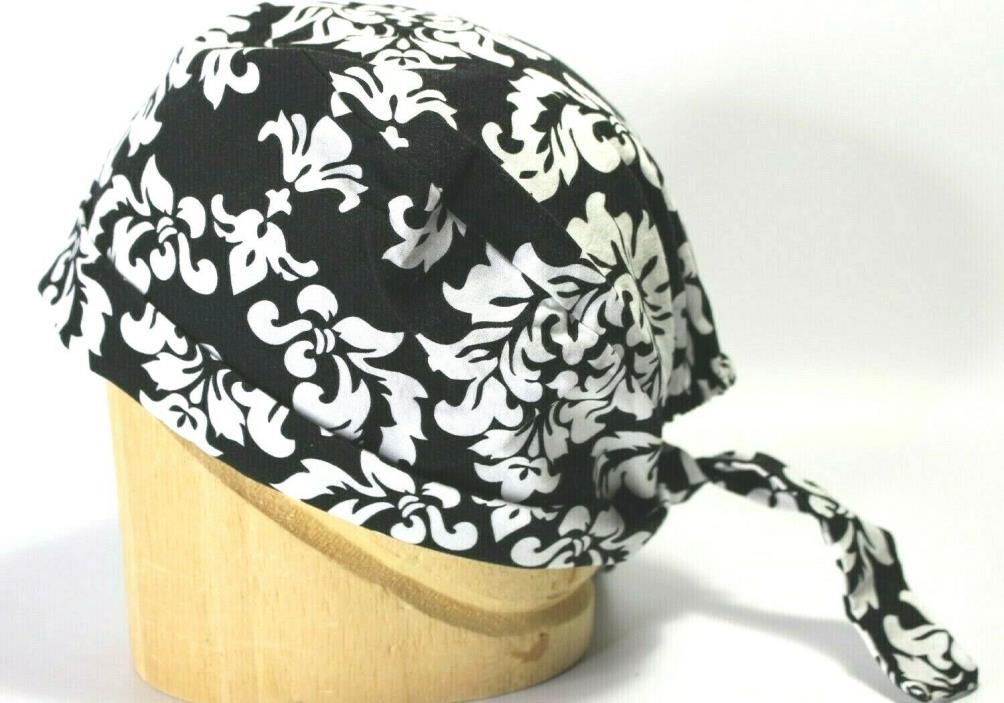 Scrub Cap Hat Surgical Womens Black and White Pattern 100% Cotton One Size