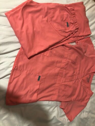 Greys Anatomy Scrub Set Coral Pink Size Medium mock wrap top &  Small pant