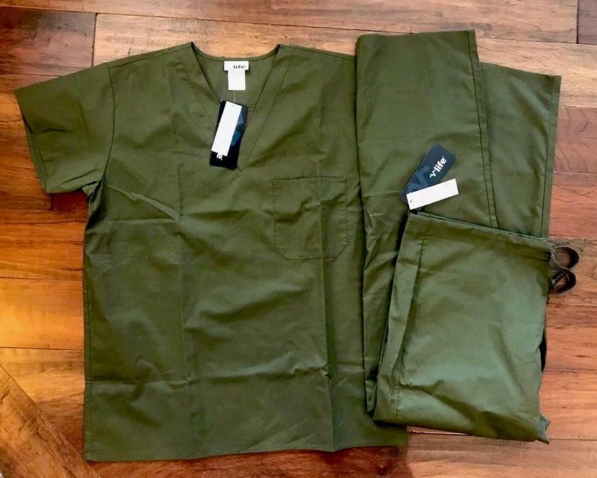 NWT Life Uniform Olive Green Scrub Set Top & Bottoms Men's Size M