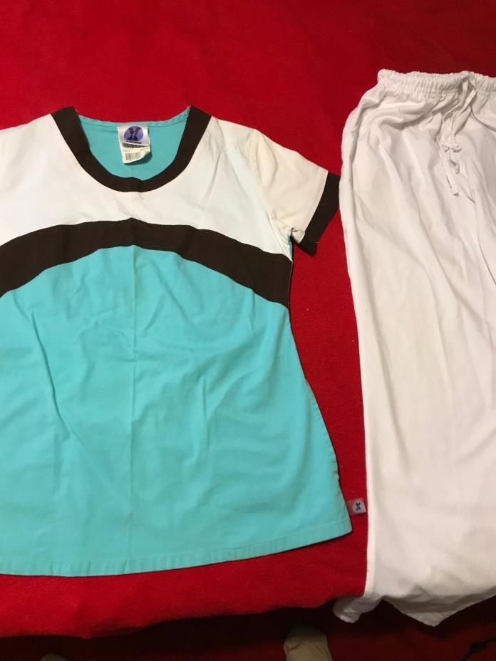 WOMENS SHIRT SZ 3/5 LANDAU/ PANTS SZ XS SCRUBS U-NECK CHEST 34