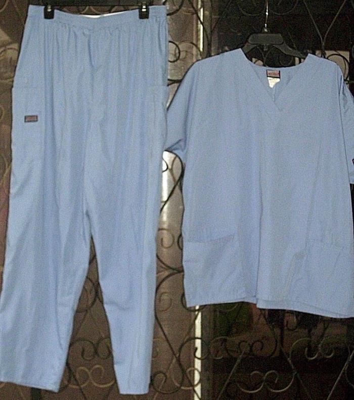 Womens Blue Scrub Set Cherokee Work Wear Size XL Short Sleeve Elastic Waist Med