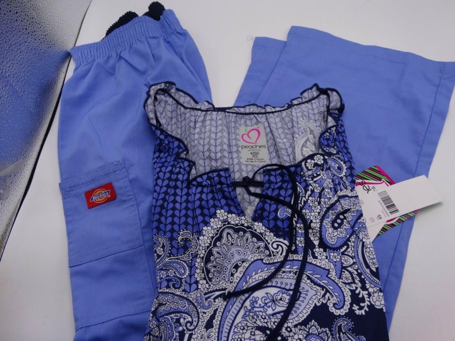 Medical Scrub Set Peaches Top 4255 & Dickies Pant 55206 XS New