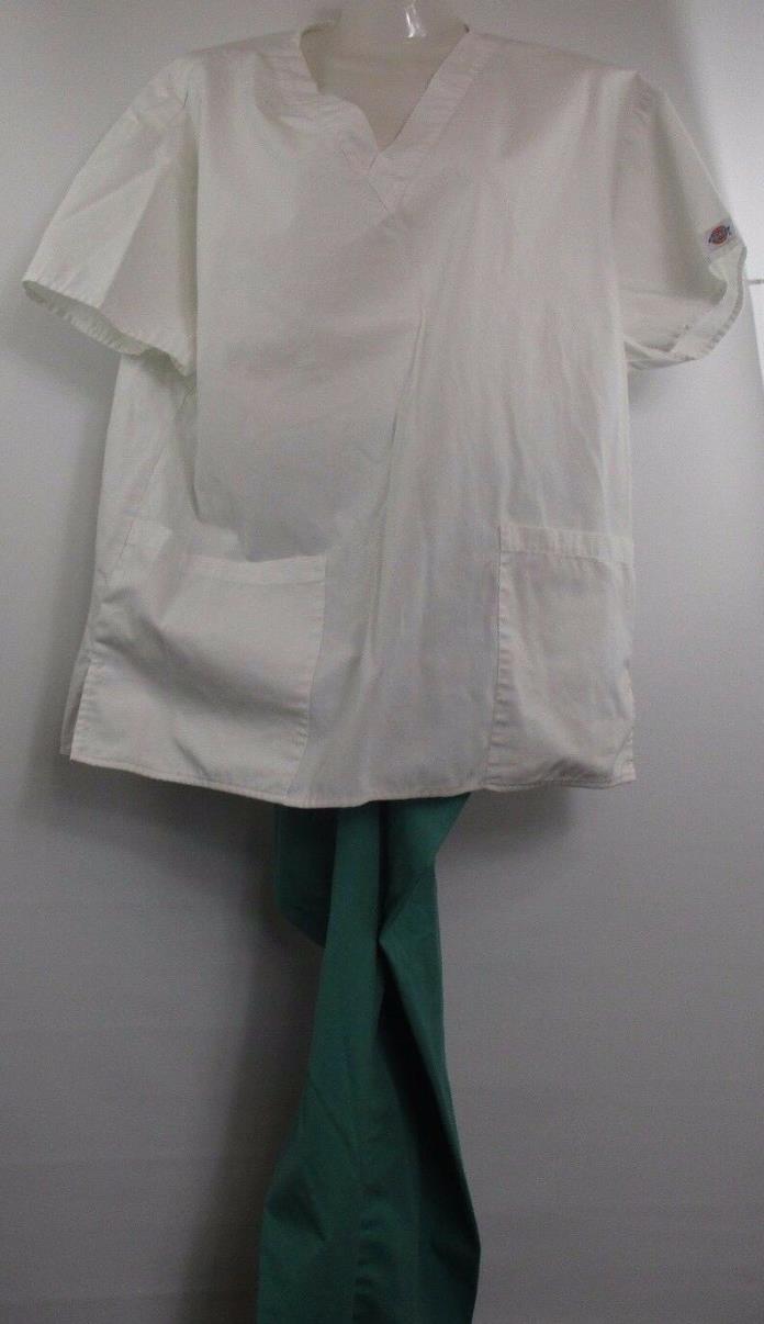 Dickies sz Large Shirt Hospitex sz Med Pants Scrub Set White / Green