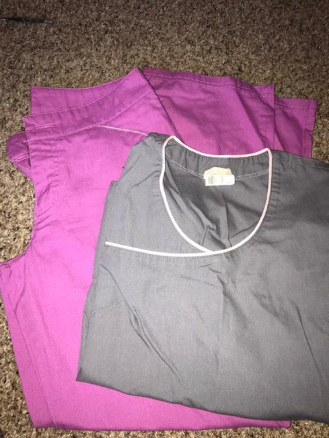 XS URBANE SCRUBS TOP AND PANTS MEDICAL BOTTOMS PINK GRAY NURSING