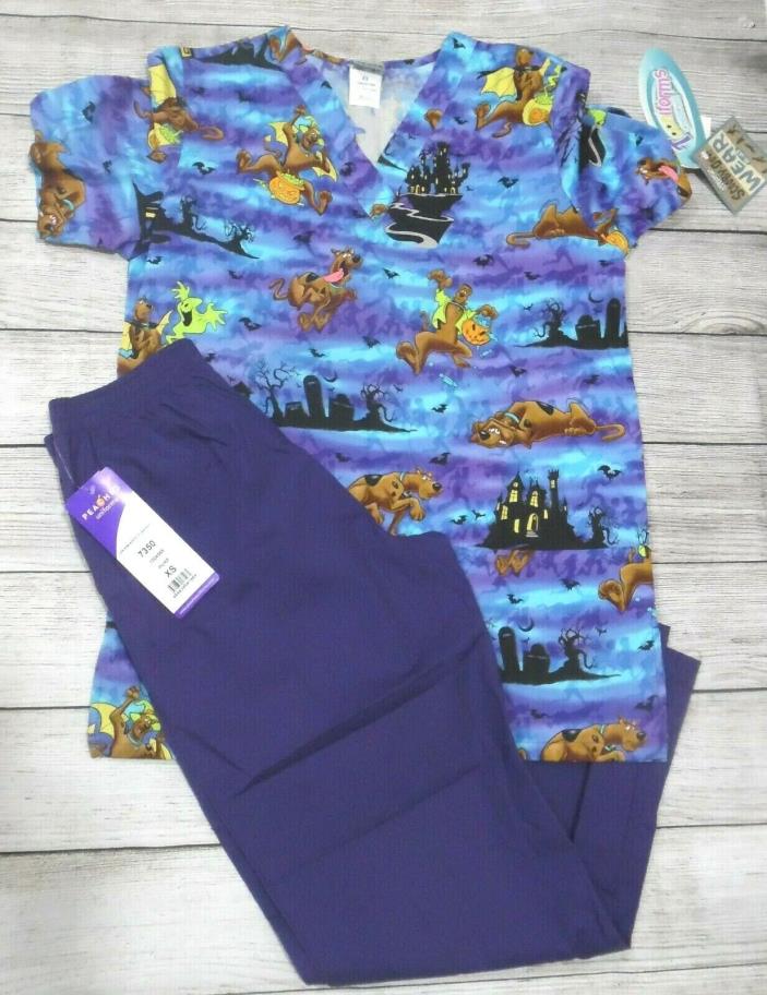 NWT! Scooby Doo Scrubs XS Top; Peaches XS Scrub Bottoms- Set XSmall 6 8