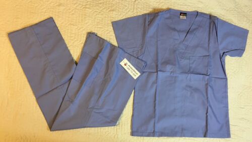Salus Scrub Set Blue Shirt Pants Suit Women Size XL Short Sleeve 35 Waist