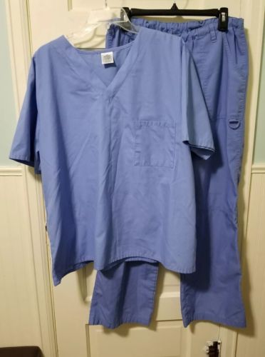 Cherokee Scrub Set of 2: Blue Shirt Top sz Large & Pants Bottoms sz M Medium EUC